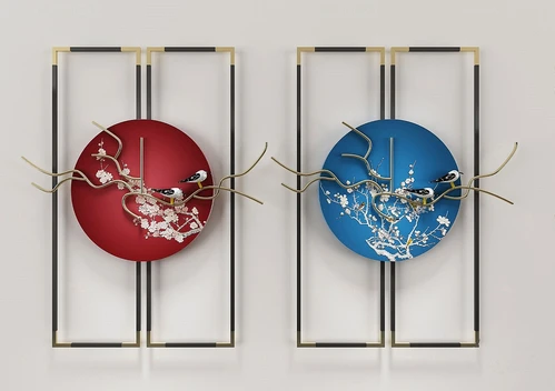 新中式画花鸟与树枝挂画3d模型