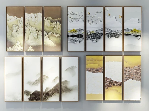 新中式装饰画组合3d模型