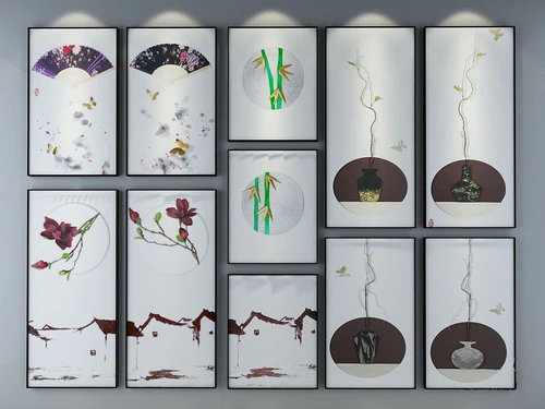 新中式装饰画挂画组合3d模型