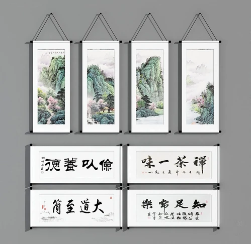 中式卷轴书法挂画3d模型