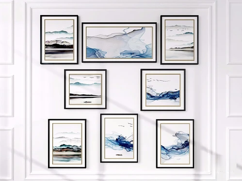 新中式水墨画挂画装饰画3d模型