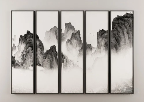 新中式水墨山水装饰画3d模型