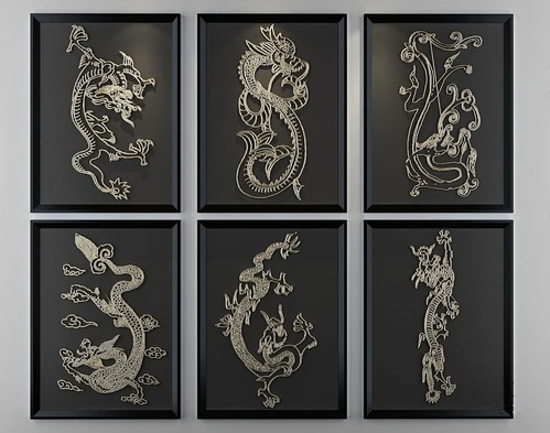 新中式装饰挂画3d模型