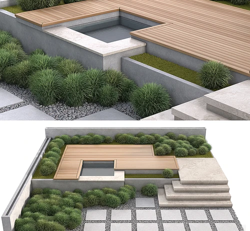 现代户外休闲区防腐木花园庭院