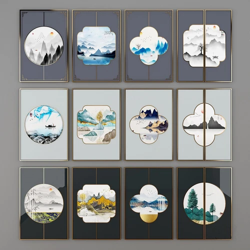新中式山水装饰挂画3d模型