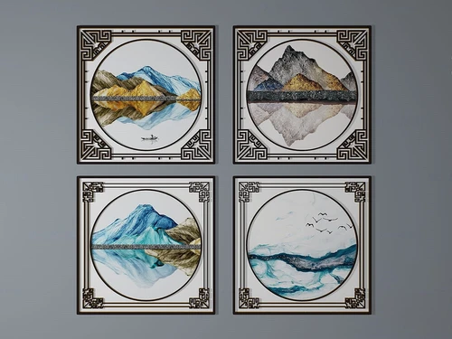 新中式装饰挂画组合3d模型