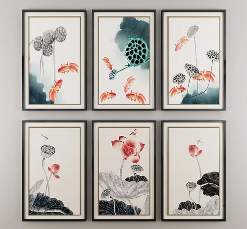 现代莲花挂画3d模型