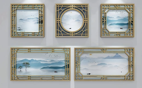 新中式花格挂画3d模型