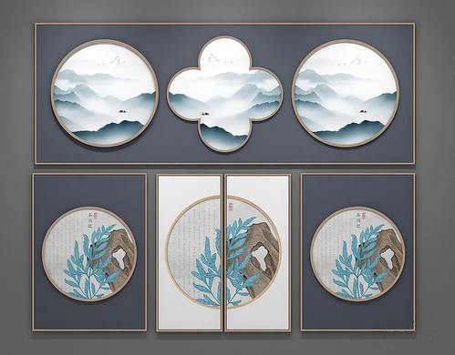 新中式装饰挂画组合3d模型