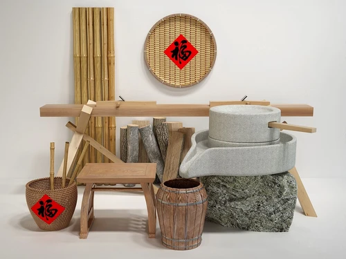 自然风石磨器具组合