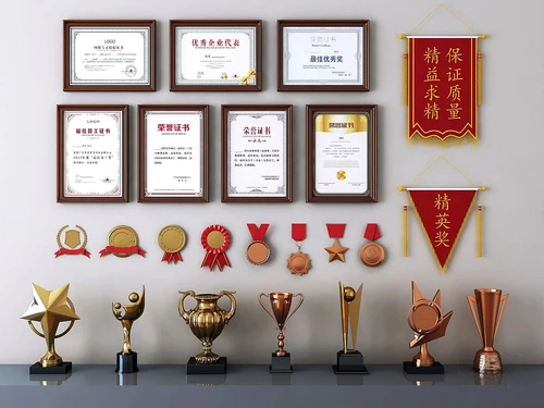 现代奖状奖杯荣誉证书勋章锦旗