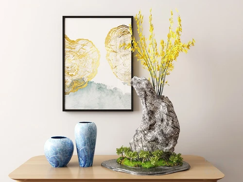 新中式假山花瓶插花