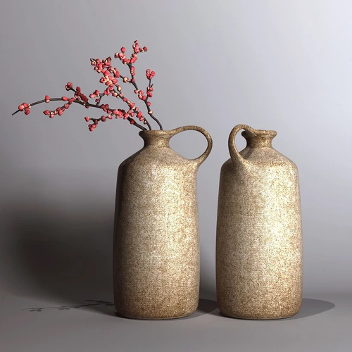 现代粗陶装饰花瓶