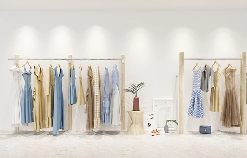 现代服装店货架衣服连衣裙