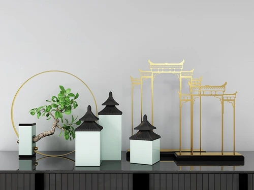 新中式绿植金属门头摆件