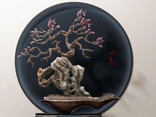 新中式仿真梅花盆景摆件