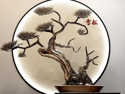 新中式仿真雪松盆景摆件