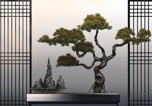 新中式迎客松假山摆件