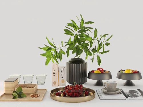 现代绿植花瓶果盘摆件