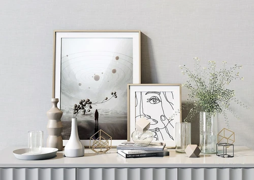 现代插花花瓶装饰画摆件