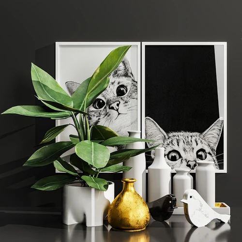 现代花瓶猫咪画框摆件