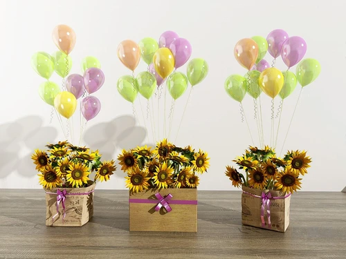 现代气球向日葵鲜花装饰品