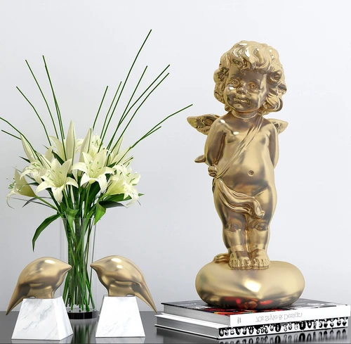 现代花瓶天使小孩雕塑摆件