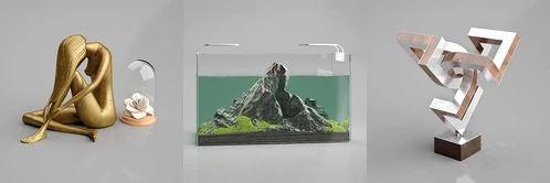 现代鱼缸人物雕塑摆件