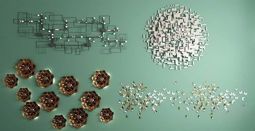 现代金属花瓣蝴蝶墙饰组合3d模型