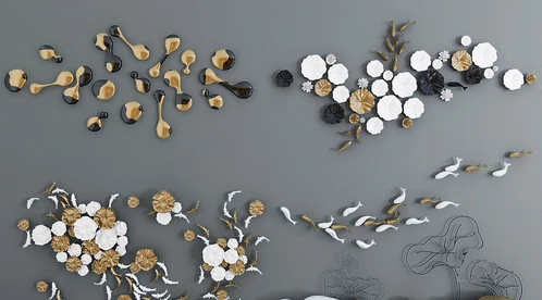 现代金属荷叶鱼群挂件3d模型