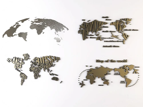 现代金属地图墙饰挂件3d模型