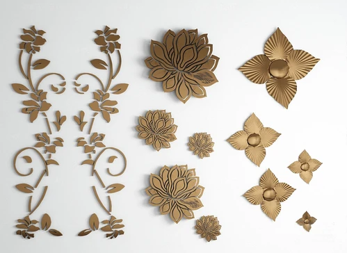 现代金属花瓣墙饰挂件组合3d模型