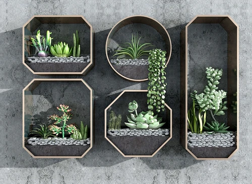 现代多肉植物墙饰3d模型