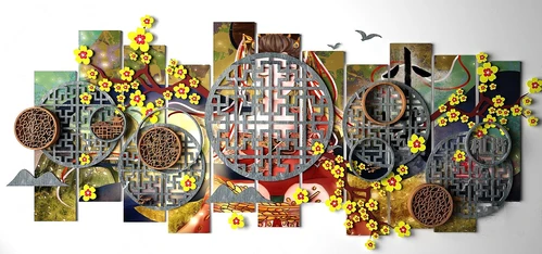 新中式花格墙饰挂件3d模型