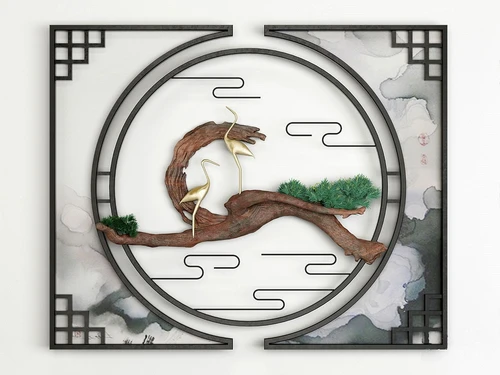 新中式禅意丹顶鹤场景挂件3d模型