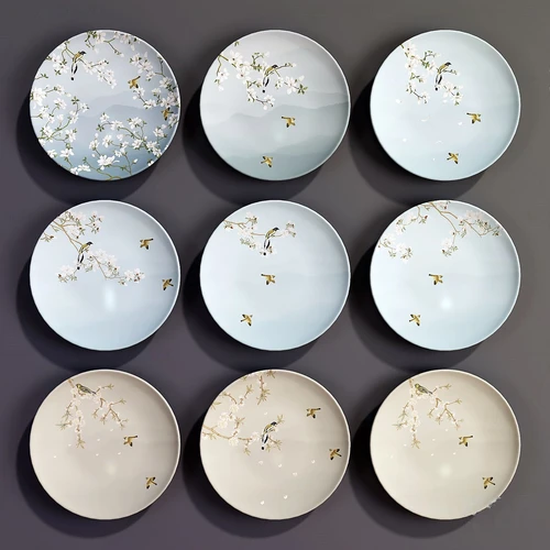 新中式工笔画花鸟盘子挂件3d模型