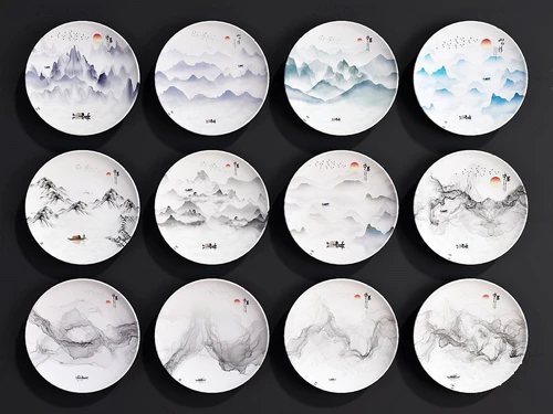 新中式水墨盘子挂件3d模型