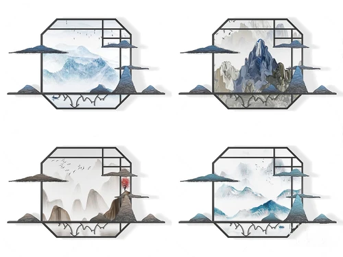 新中式山脉墙饰挂件3d模型