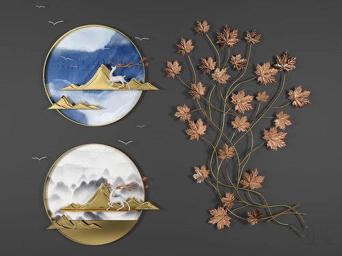 新中式金属立体山脉墙饰挂件3d模型