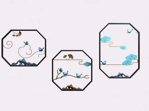 新中式金属小鸟祥云挂件3d模型