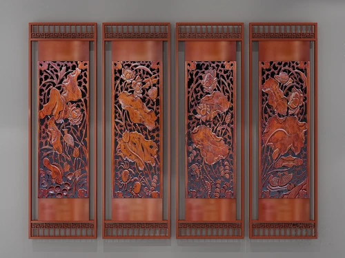 新中式原木雕花挂屏3d模型