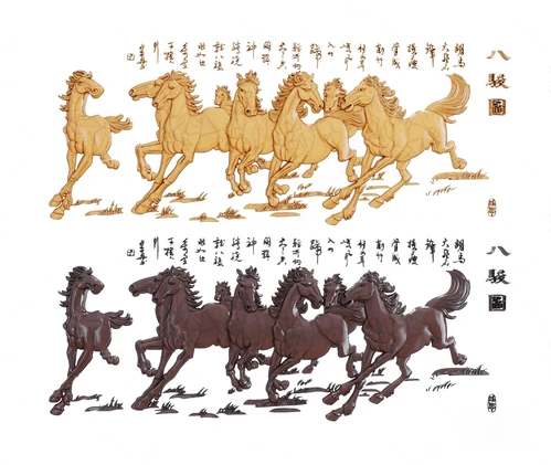 中式八骏图墙饰挂件3d模型