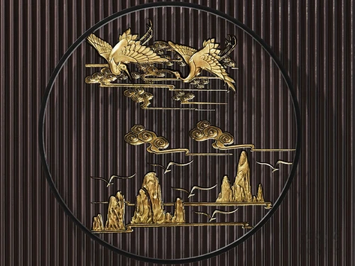 中式祥云仙鹤挂件3d模型