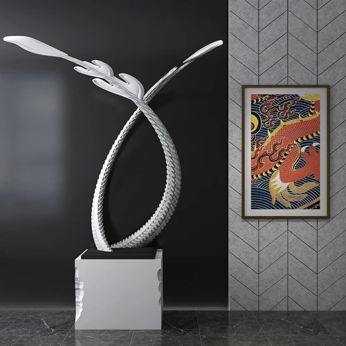 现代抽象龙尾雕塑摆件3d模型