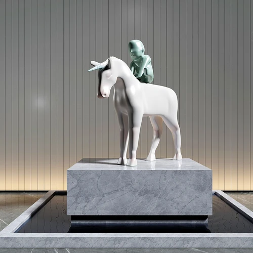 现代儿童骑马雕塑摆件3d模型