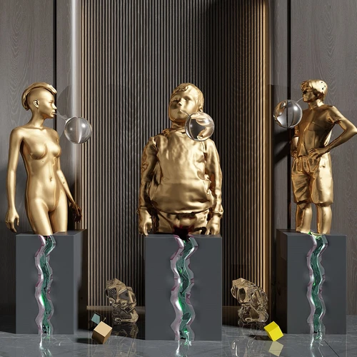 现代金属人物雕塑3d模型