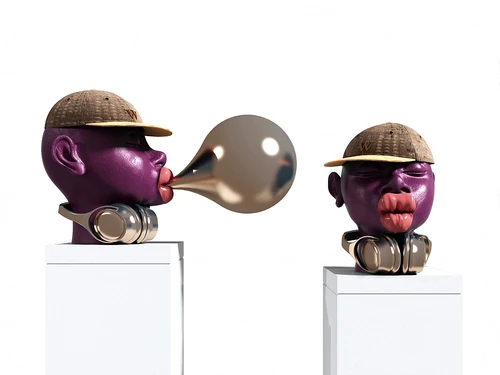 现代吹泡泡头像雕塑3d模型