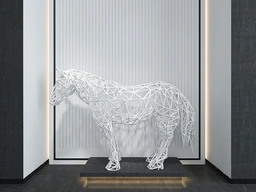 现代铁艺镂空马雕塑3d模型