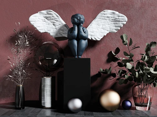 现代天使雕塑花卉花瓶摆件3d模型
