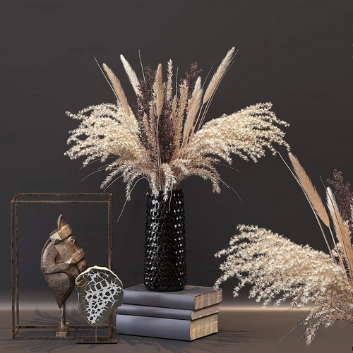 现代干花花瓶马头雕塑3d模型